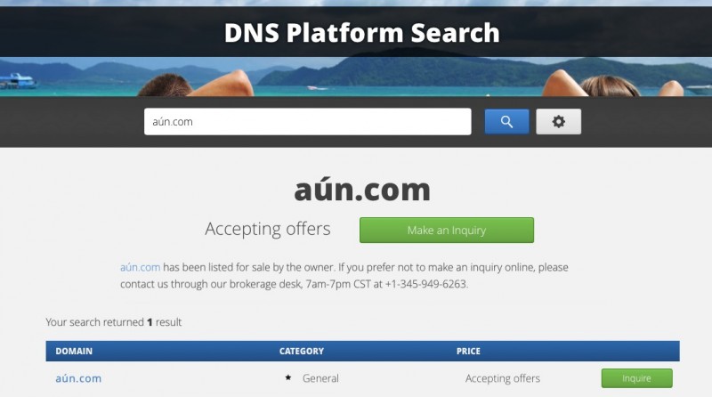 Aun.com Listing in Domain Name Sales
